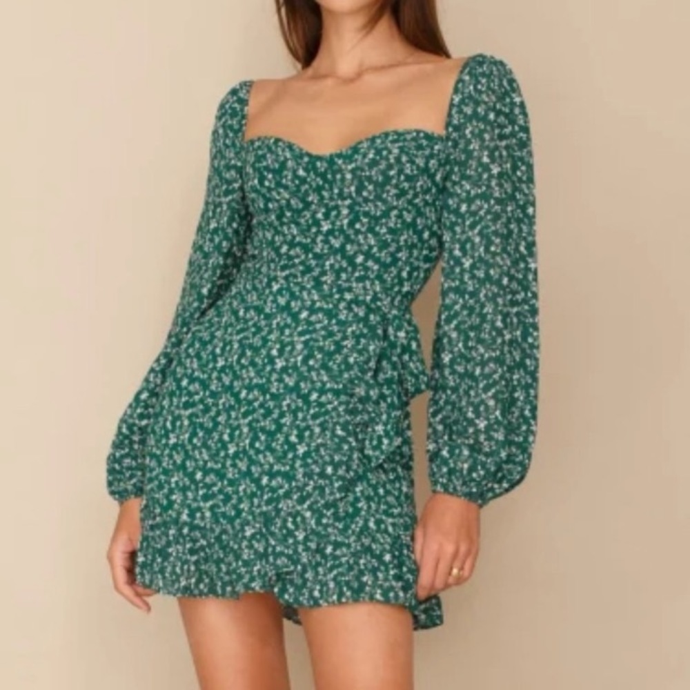 Reformation Green Floral Mini Dress